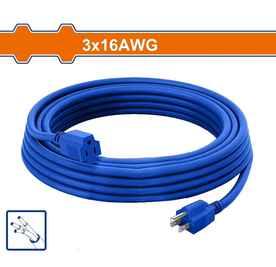 Extension Electrica 13' 13A 3/16G Wadfow J3605 Azul