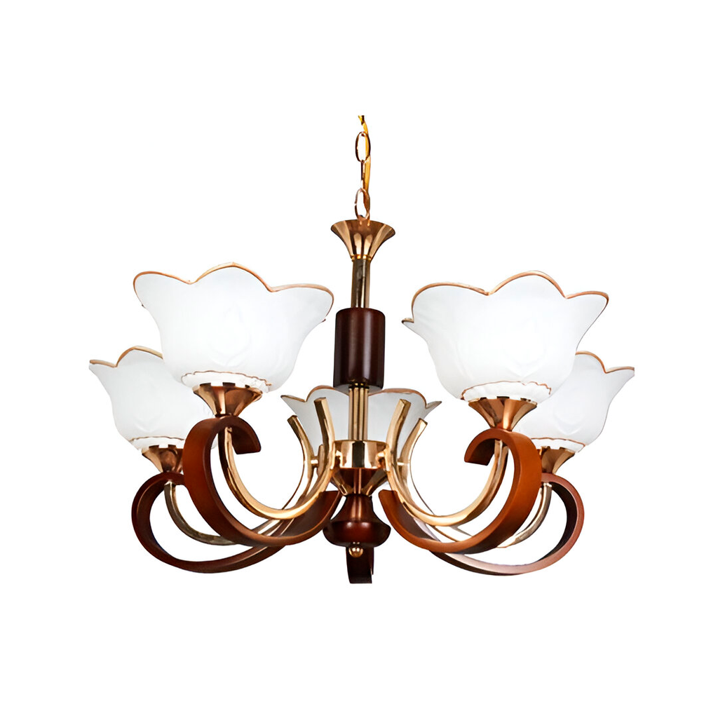 Lampara colgar 5l mundi d-61317-5 dorado/madera