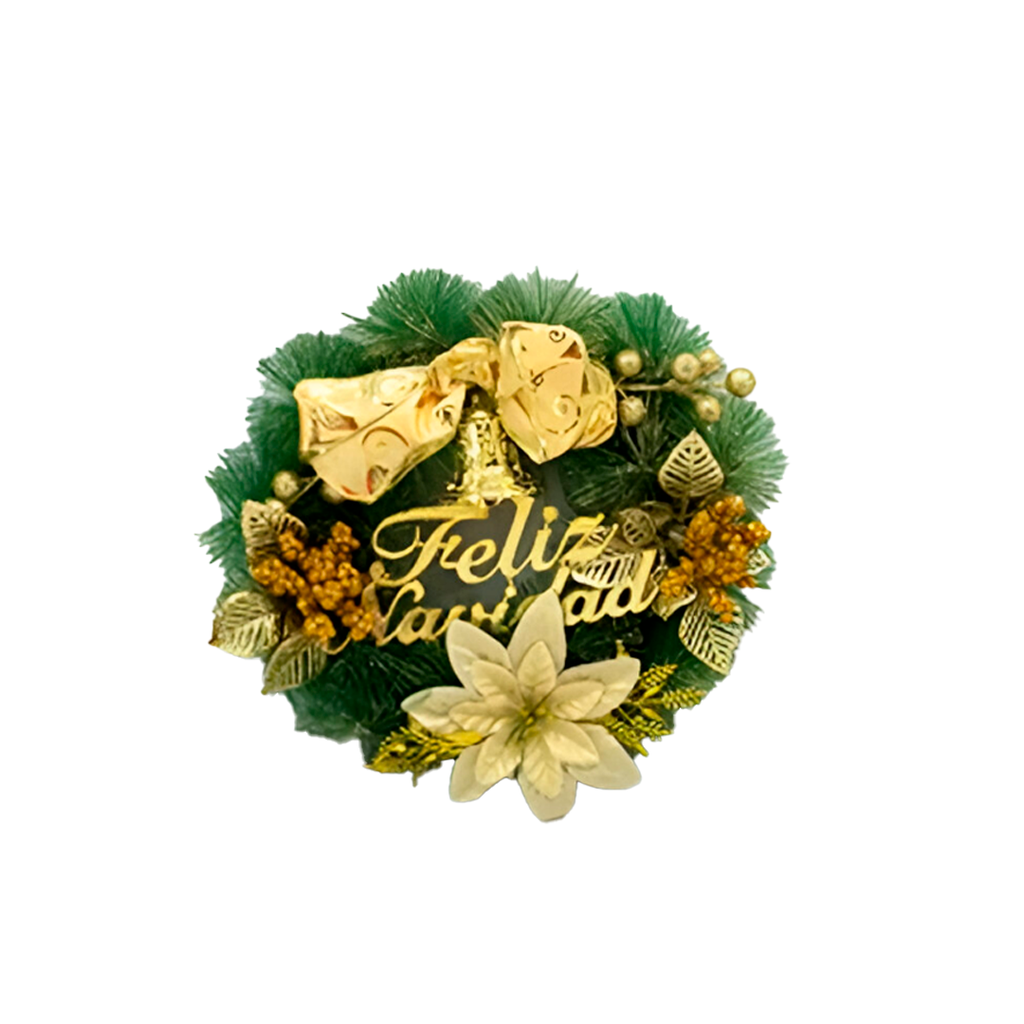 Corona navideña 30cm feliz navidad sshh014 dorado