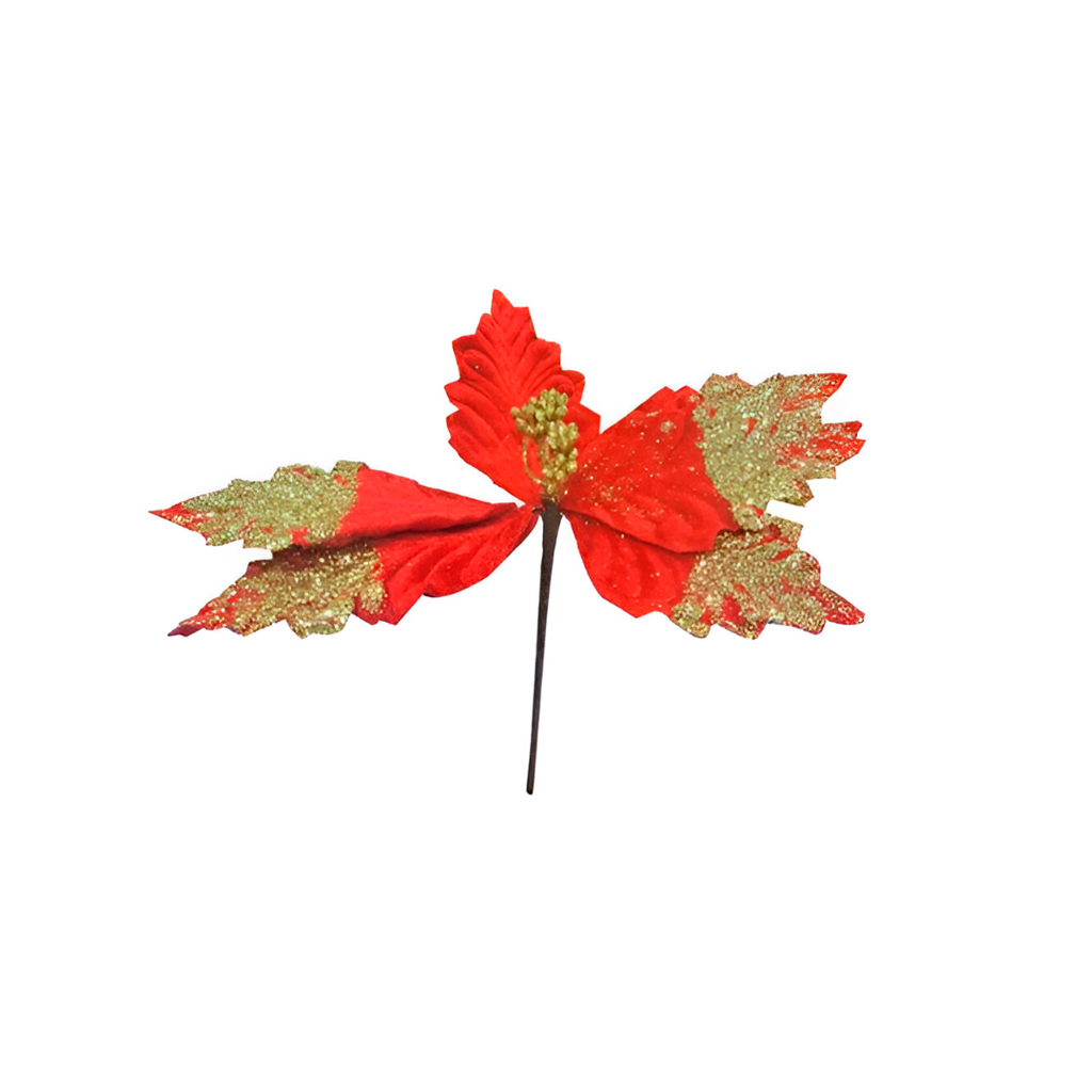 Flor navideña 23cm s23-17rd rojo/dorado