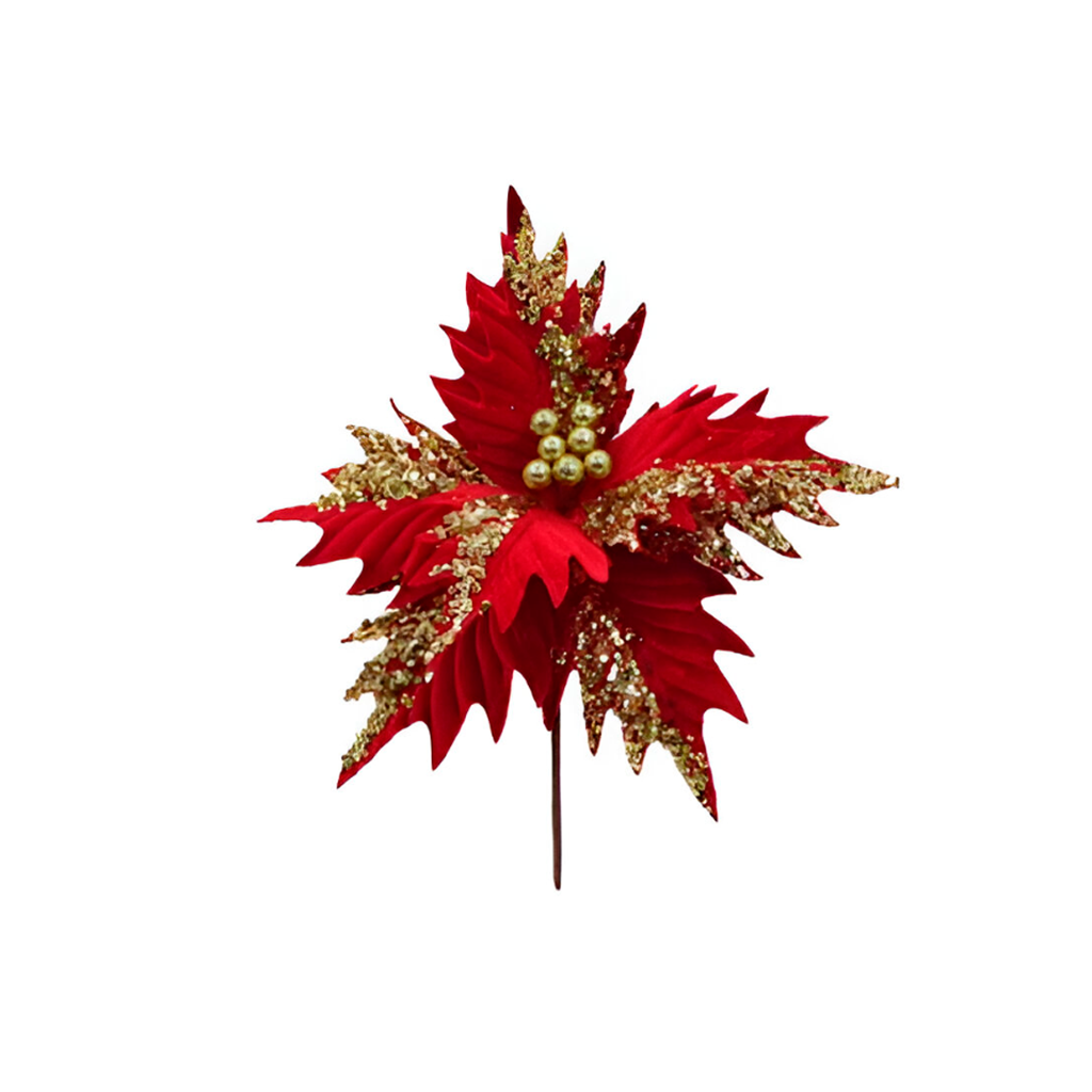 Flor navideña 28cm mh1087 rojo/dorado