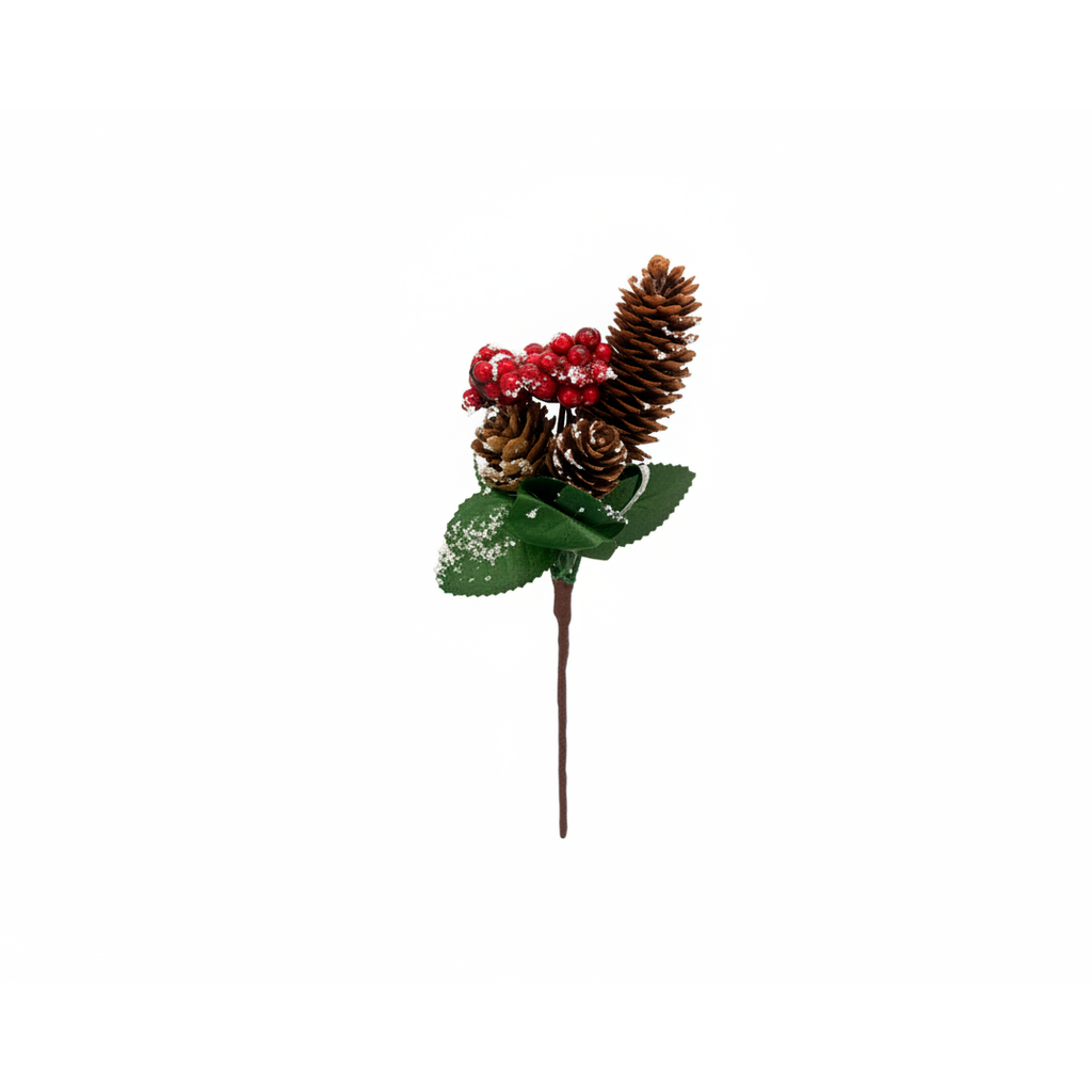 Rama navideña con bellota 17cm verde/rojo
