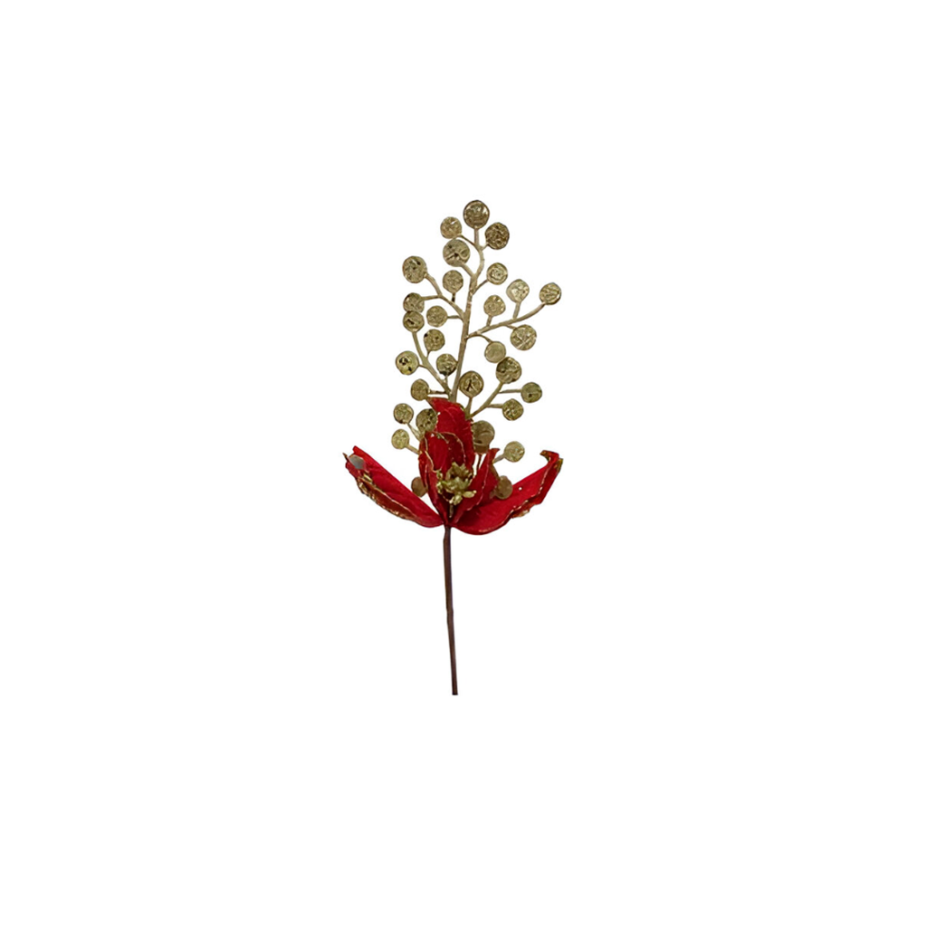 Rama navideña con flor 52cm 023023r rojo/dorado