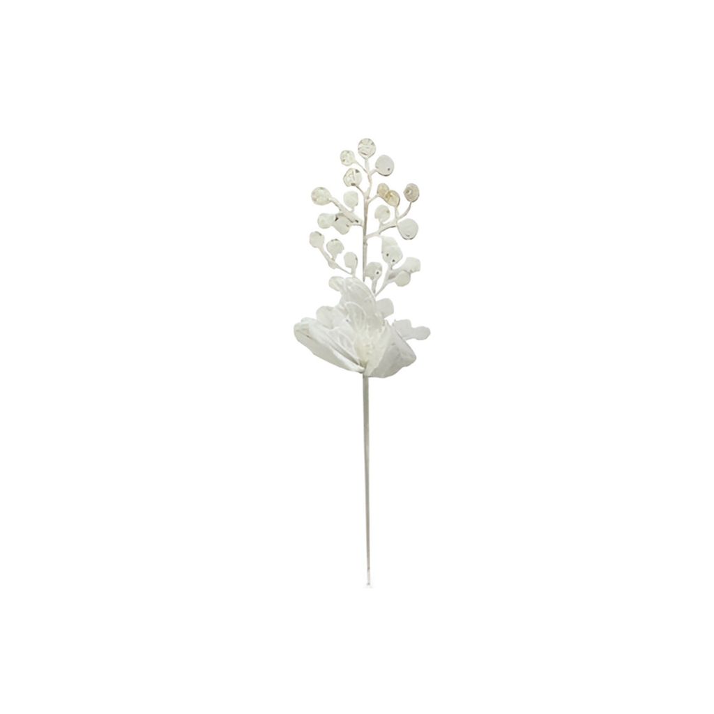 Rama navideña con flor 52cm yx2023023w blanco