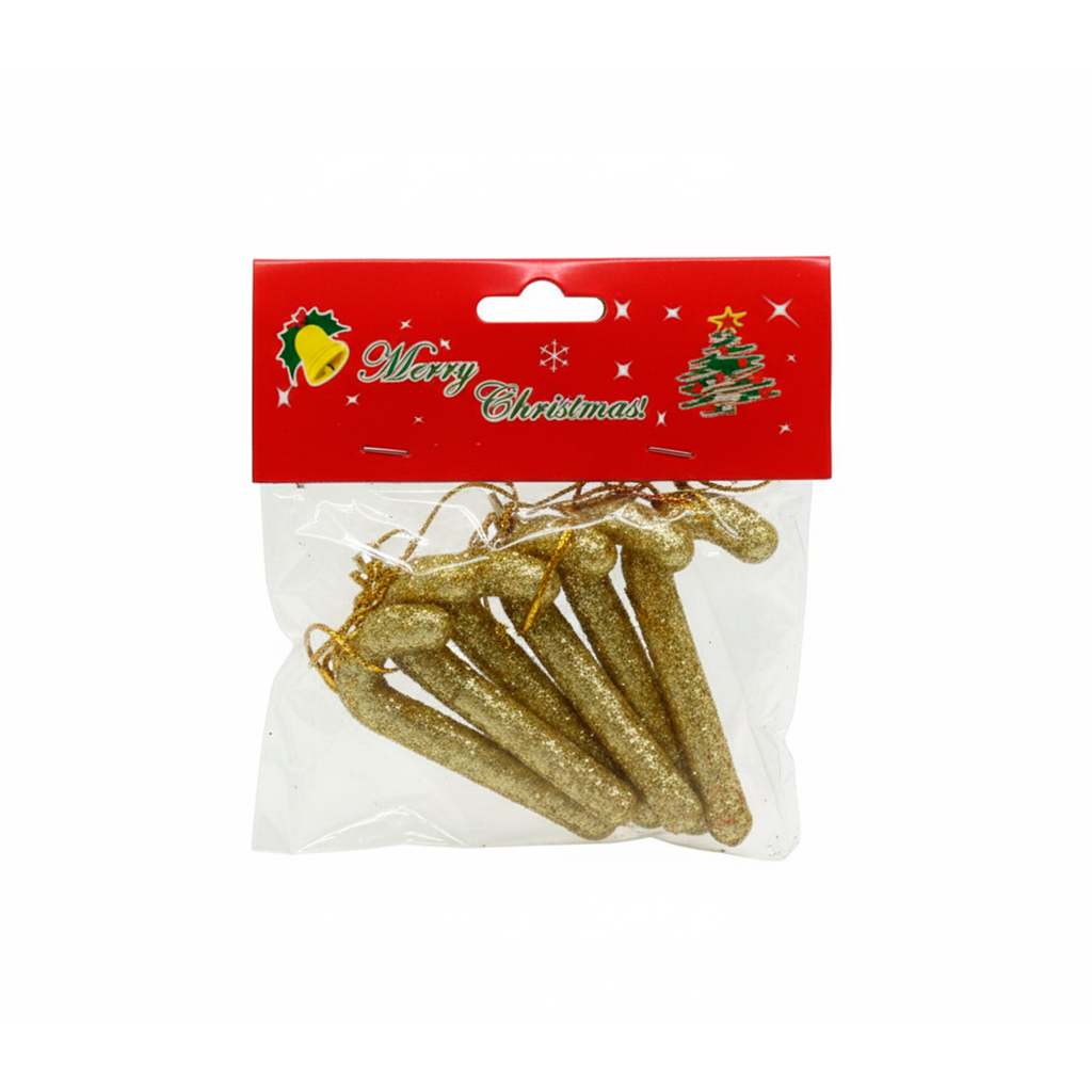 Adorno navideño baston colgar 6pc 6cm 210 dorado