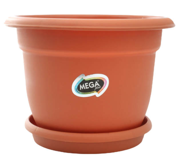 Macetera plastica redonda 28x21cm con base mega 1145