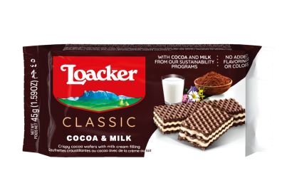 Galletas loacker 45g cocoa+milk 13500