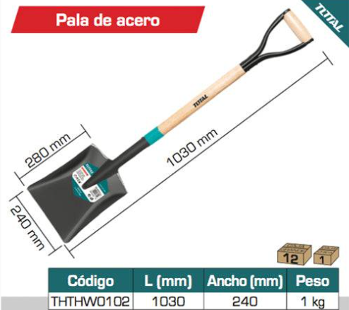 [112328] Pala Cuadrada Con Mango 23X27Cm Total Hthw0102