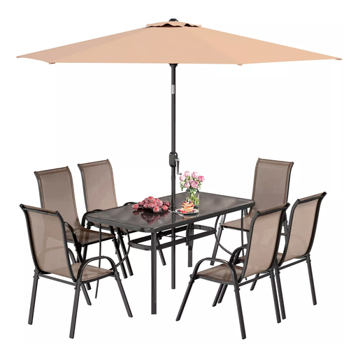 [118627] Juego para patio 8pc con sombrilla sp-215db beige/negro