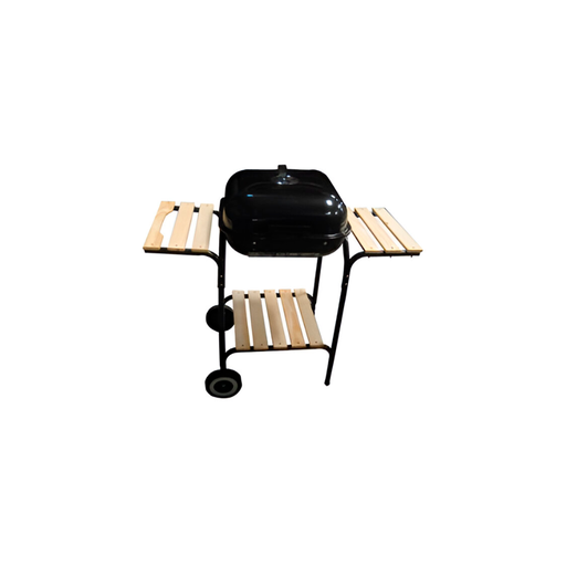 [94957] Asador cuadrado 2estante de madera con tapa/llantas k28018c