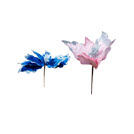 [130374] Flor navideña 24cm mh1171 azul/rosado