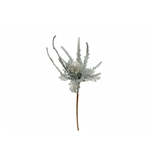 [116538] Rama navideña con flor 21cm l21-746 plateado
