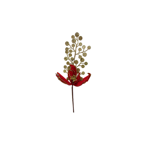 [129476] Rama navideña con flor 52cm 023023r rojo/dorado