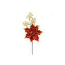 Rama navideña con flor 53cm rojo/dorado