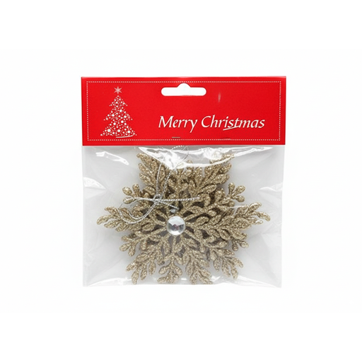 [130995] Adorno navideño copo nieve colgar 2pc 11.5cm champabne