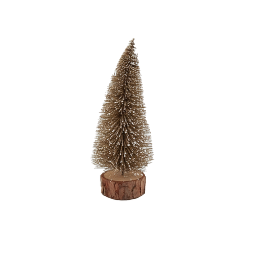 [129893] Adorno navideño pino con nieve 15cm dorado