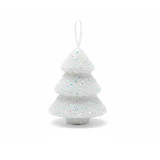 [130603] Adorno navideño pino colgar foamy 18cm blanco