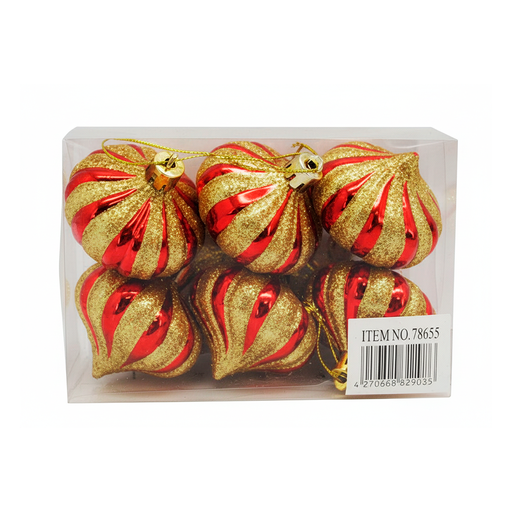 [78655] Adorno navideño tipo trompo 6pc rojo/dorado