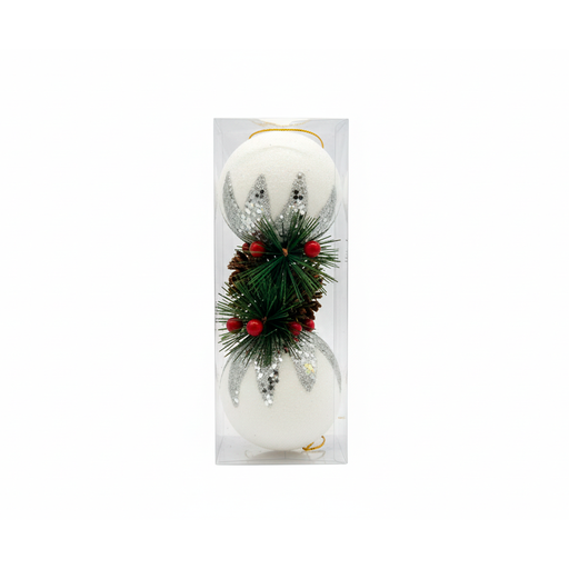 [90301] Bola navideña 10cm 2pc sy17pmq-084 blanco con rama
