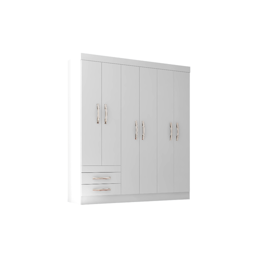 [103962] Ropero mdf 6 puertas 2 gavetas 160x47x189 centimetros poliman arrefice blanco