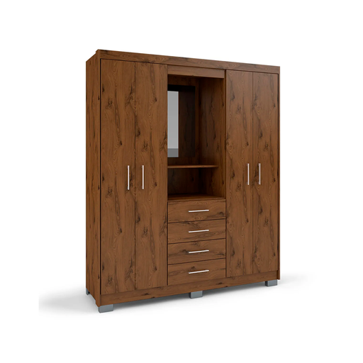 [123211] Ropero mdf 4 puertas 4 gavetas 185x47x156 centimetros batrol 02.1198.50 cafe