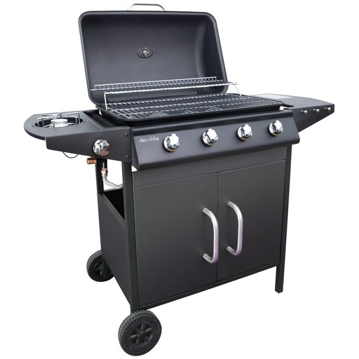 [120326] Asador de gas 4 quemadores con tapadera / llantas 32.2" decakila kmgs006b negro