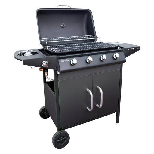 [120326] Asador de gas 4 quemadores con tapadera / llantas 32.2" decakila kmgs006b negro